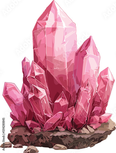 Quartz Rose mineral vector illustration, old-style vintage design on transparent background, rose quartz, crystal, gemstone, mineral texture, antique style, abstract art