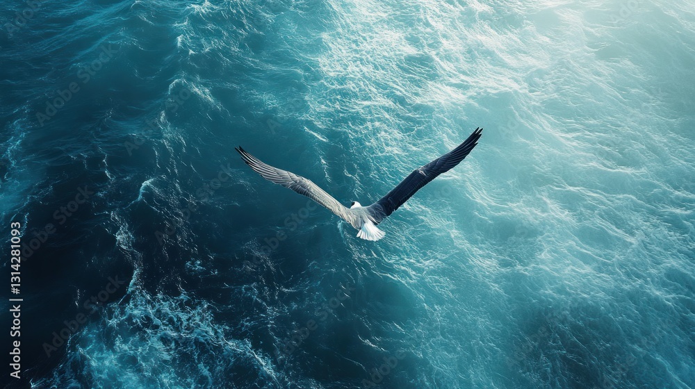 Seabird soars above turbulent waves Seabird soars above turbulent waves