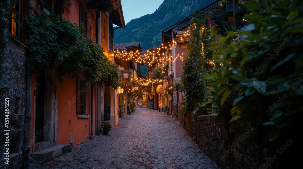 Obraz premium Mountain village street at dusk