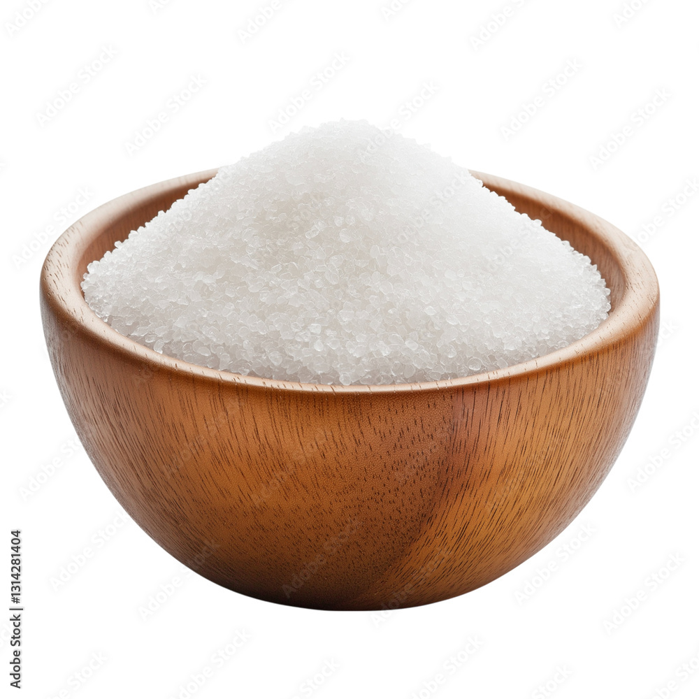 wooden bowl with white sugar isolated on transparent background Generative Ai. wooden bowl with white sugar isolated on transparent background Generative Ai.