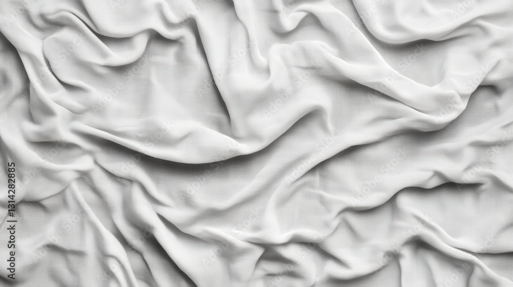 Soft white fabric with elegant folds and creases, creating a serene and calming backdrop Soft white fabric with elegant folds and creases, creating a serene and calming backdrop