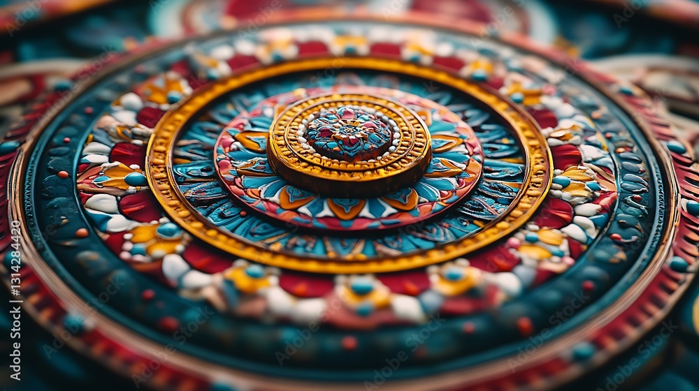 Fototapeta premium Intricate circular mandala design with vibrant colors and intricate details.