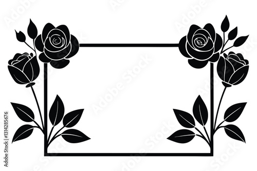 Vintage floral frame with roses in black and white