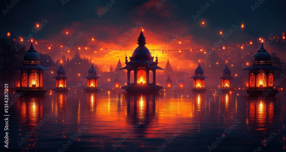 Fototapeta premium Vibrant Diwali Lanterns Illustration Traditional Indian Festival of Lights Celebration