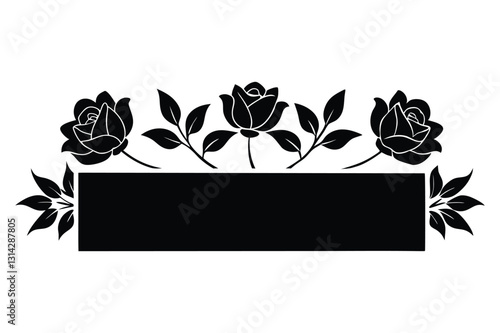 Vintage floral frame with roses in black and white