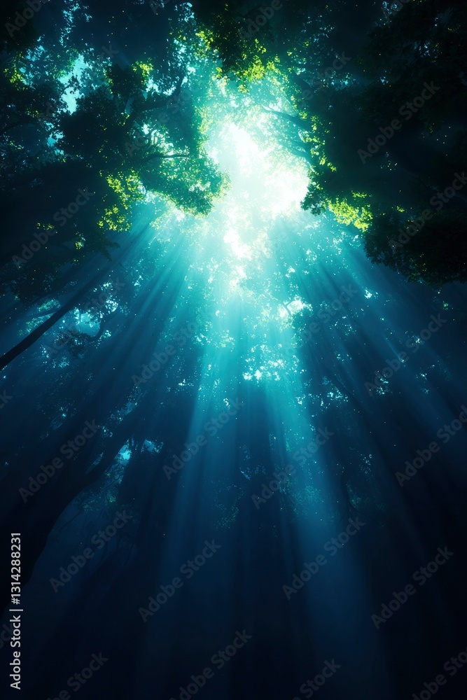 Obraz premium Sunlight through underwater forest