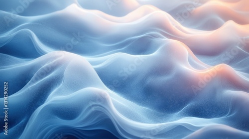 Abstract Blue and White Wavy Fractal Background Ethereal Digital Art