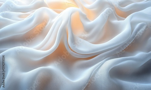Minimalistic Abstract Design of Flowing White Silk with Gradient Light and Smooth Curves