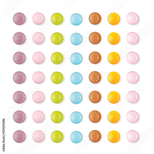 Small round candies icons. Colorful dragees, multicolored glazed chocolate and fruit buttons