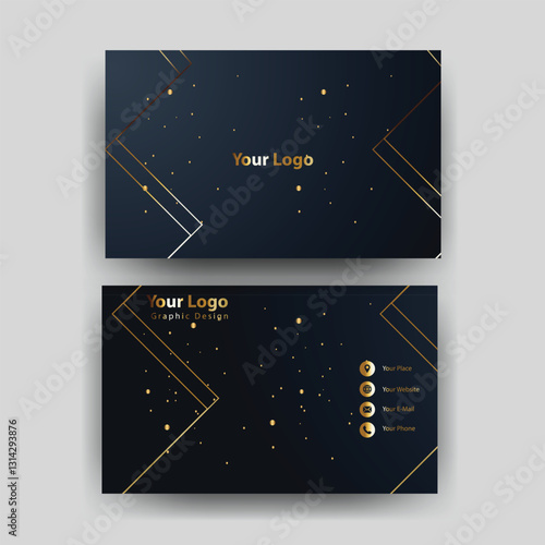 Elegant gold-line business cards, dark background, contact info (1)