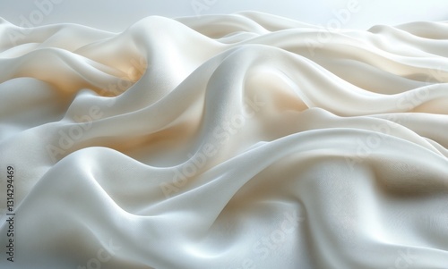 Minimalist Abstract Composition of White Silk Fabric with Smooth Lines and Gradient Light
