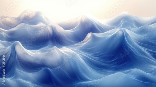 Abstract Blue and White Waves Flowing Fractal Background Design