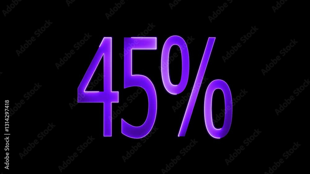 45% text animation by purple color neon mask glow on black background. 45% text animation by purple color neon mask glow on black background.