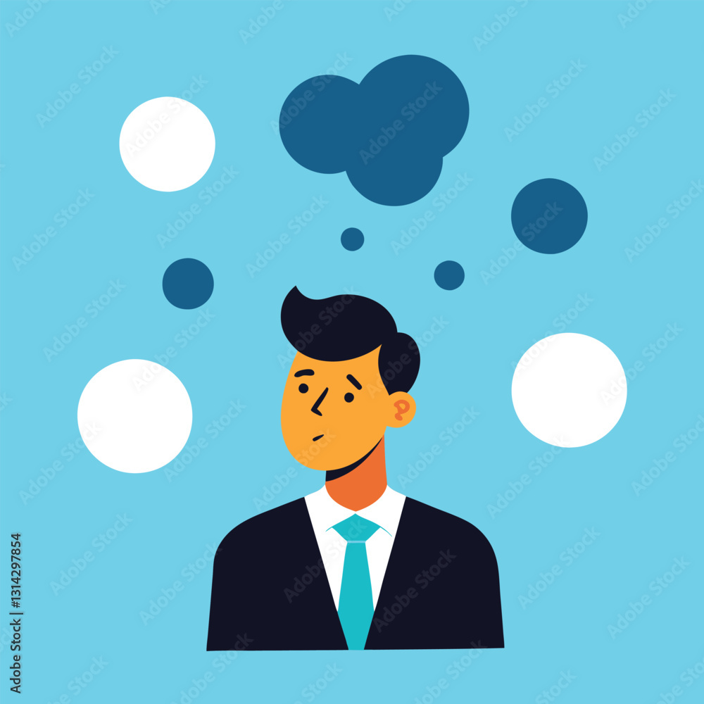 Businessman thinking about success with speech bubble and idea cloud Businessman thinking about success with speech bubble and idea cloud