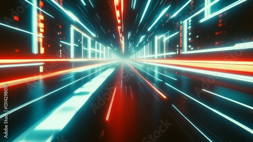 A futuristic tunnel explodes with vibrant beams of red, blue, and white light, taking the viewer on a thrilling journey through a digital universe.