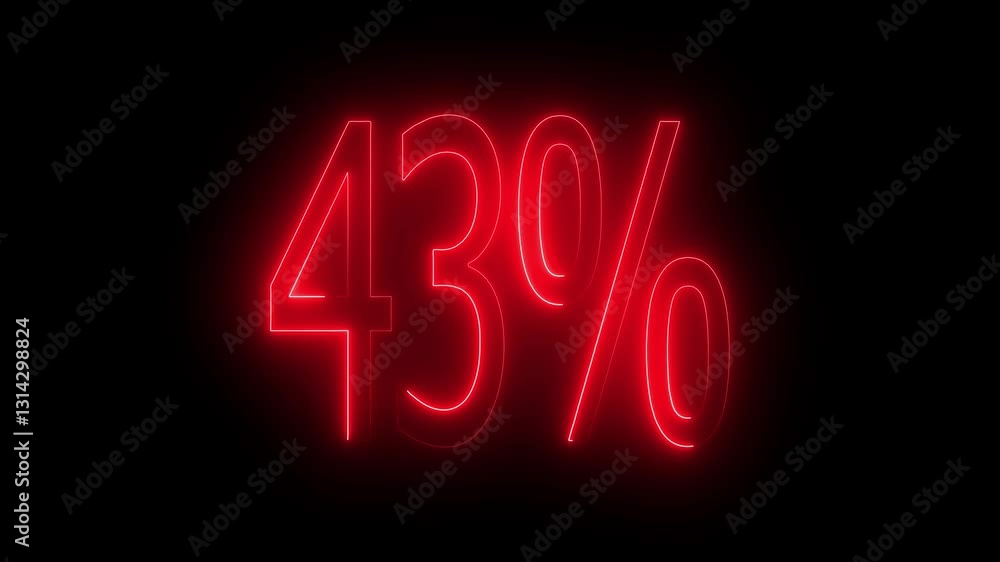 43% text animation by red color neon on black background. 43% text animation by red color neon on black background.