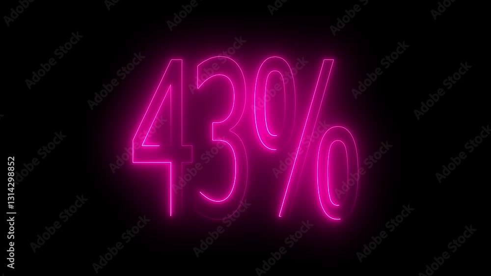 43% text animation by pink color neon on black background. 43% text animation by pink color neon on black background.