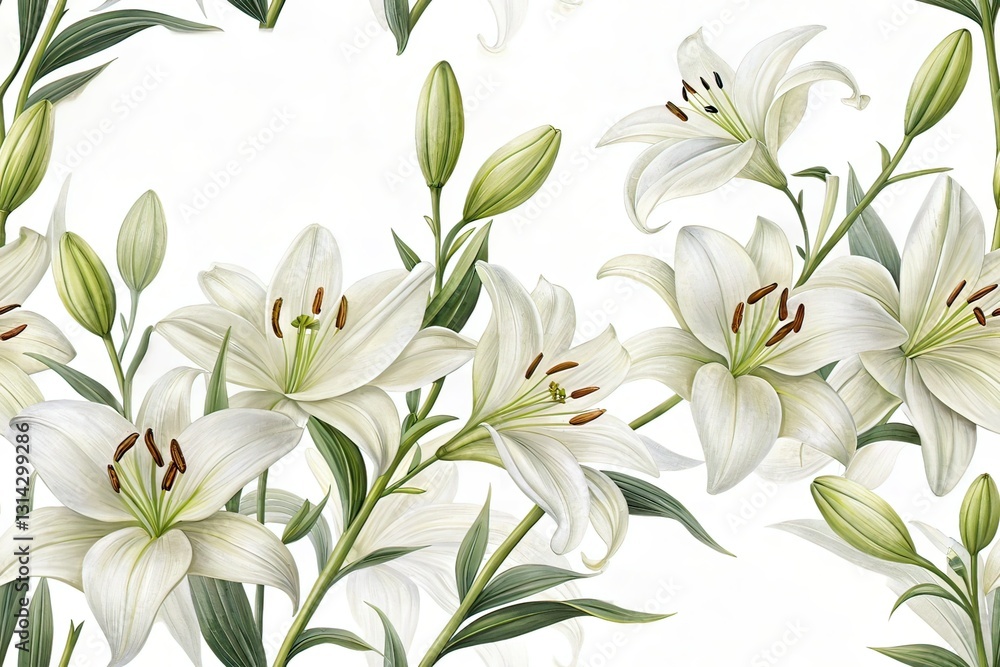 Fototapeta premium AI Generated White Lily Banner - Wedding Invitation, Farewell, Condolence