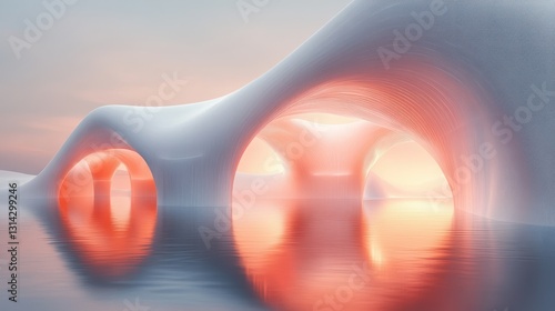 Abstract Futuristic White Background with Smooth Curves and Pastel Hues