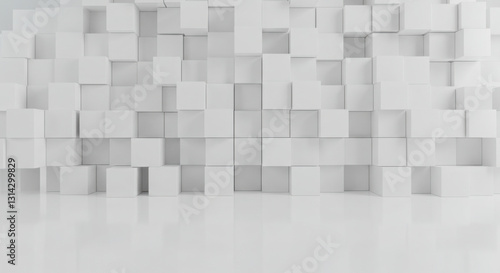 Abstract 3d Render Of White Cubes Geometric Design