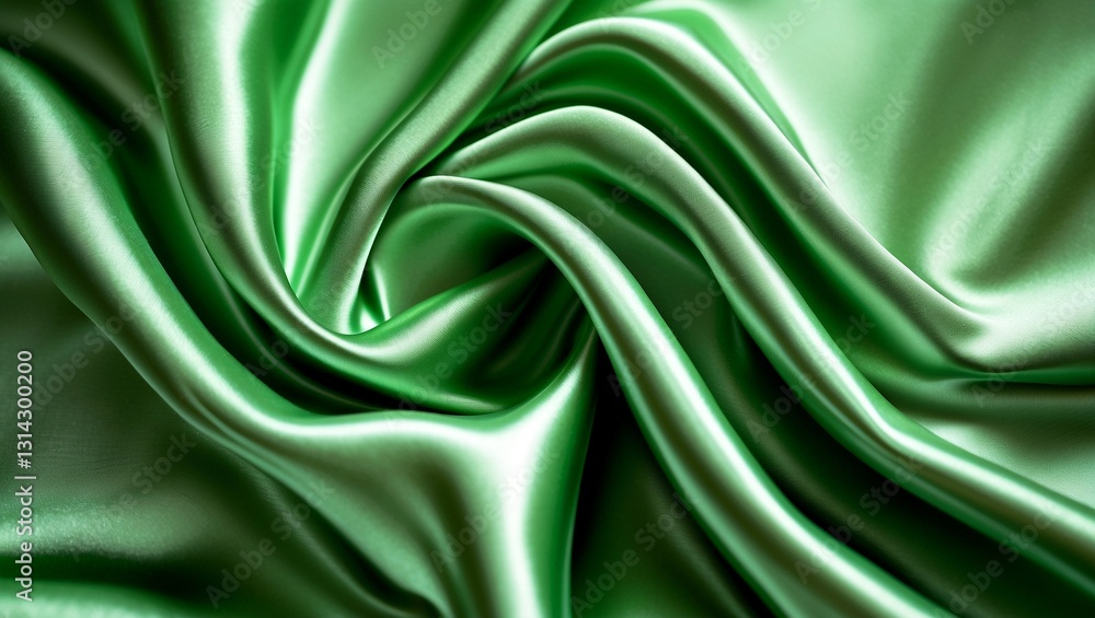 Elegant green satin fabric with smooth shiny texture Elegant green satin fabric with smooth shiny texture