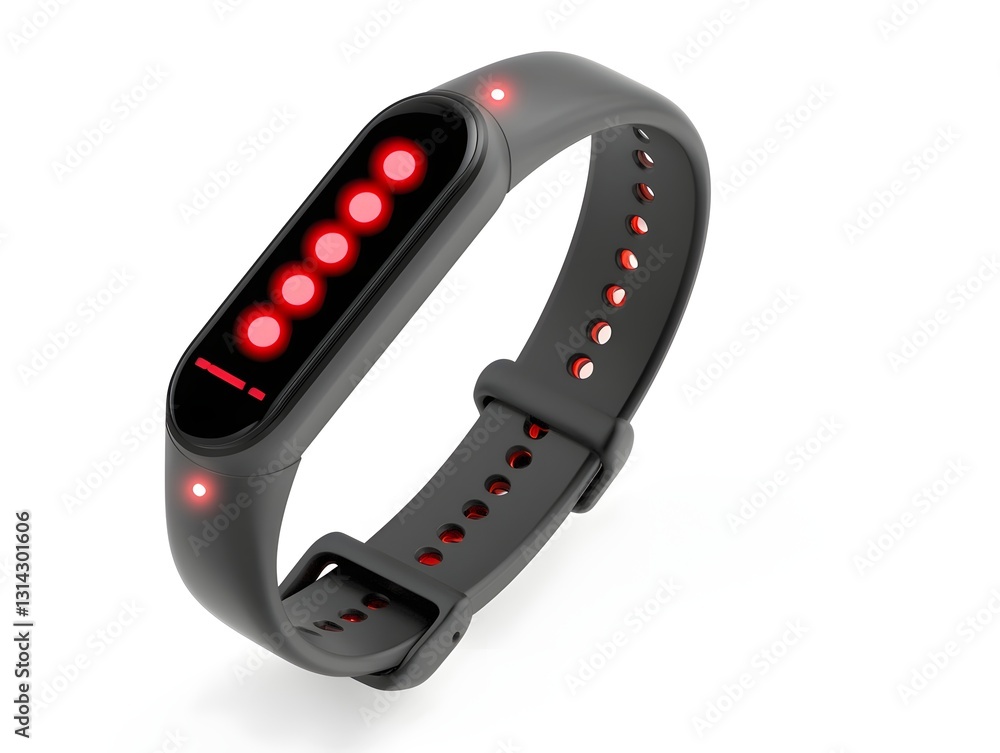 Modern Minimalist Fitness Tracker Smartwatch with LED Display on White Background Modern Minimalist Fitness Tracker Smartwatch with LED Display on White Background