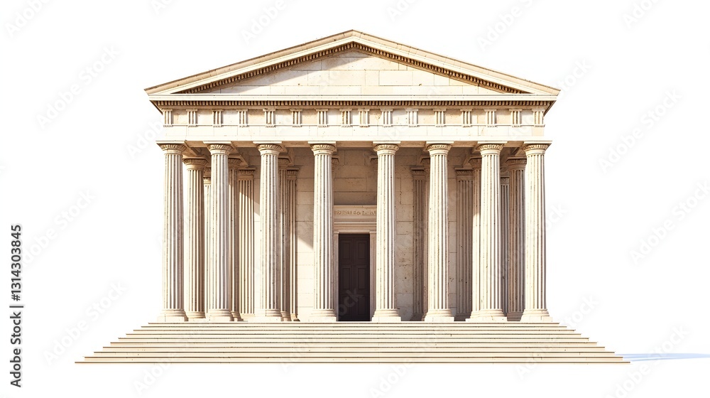 Fototapeta premium Magnificent Greek Ionic Temple with Graceful Symmetry and Ornate Facade Against White Background
