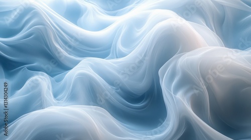 Abstract Light Blue Ethereal Background with Soft White Swirls and Fluid Composition