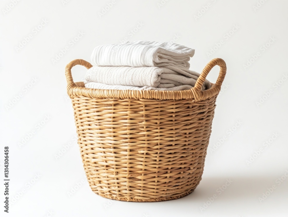 Clean clothes in a woven basket Clean clothes in a woven basket