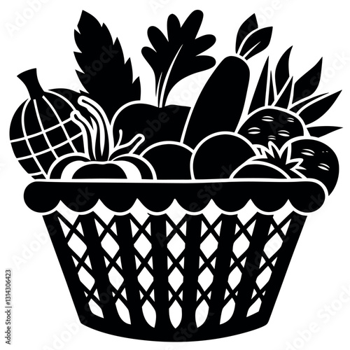 A detailed-vector-silhouette-of-a-vegetable basket.