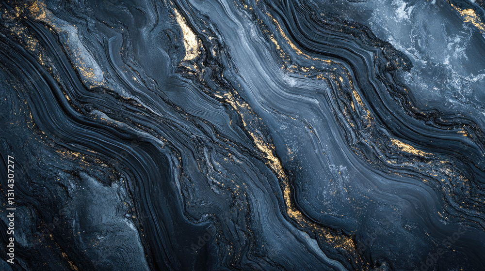 Abstract dark blue and gold marble texture with wavy patterns Abstract dark blue and gold marble texture with wavy patterns