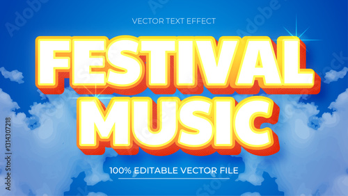 Festival Music cartoon style 3d text effect editable with blue sky and cloud background
