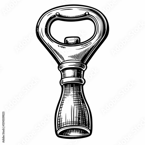 Hand Drawn Vintage Bottle Opener  Illustration in Black and White