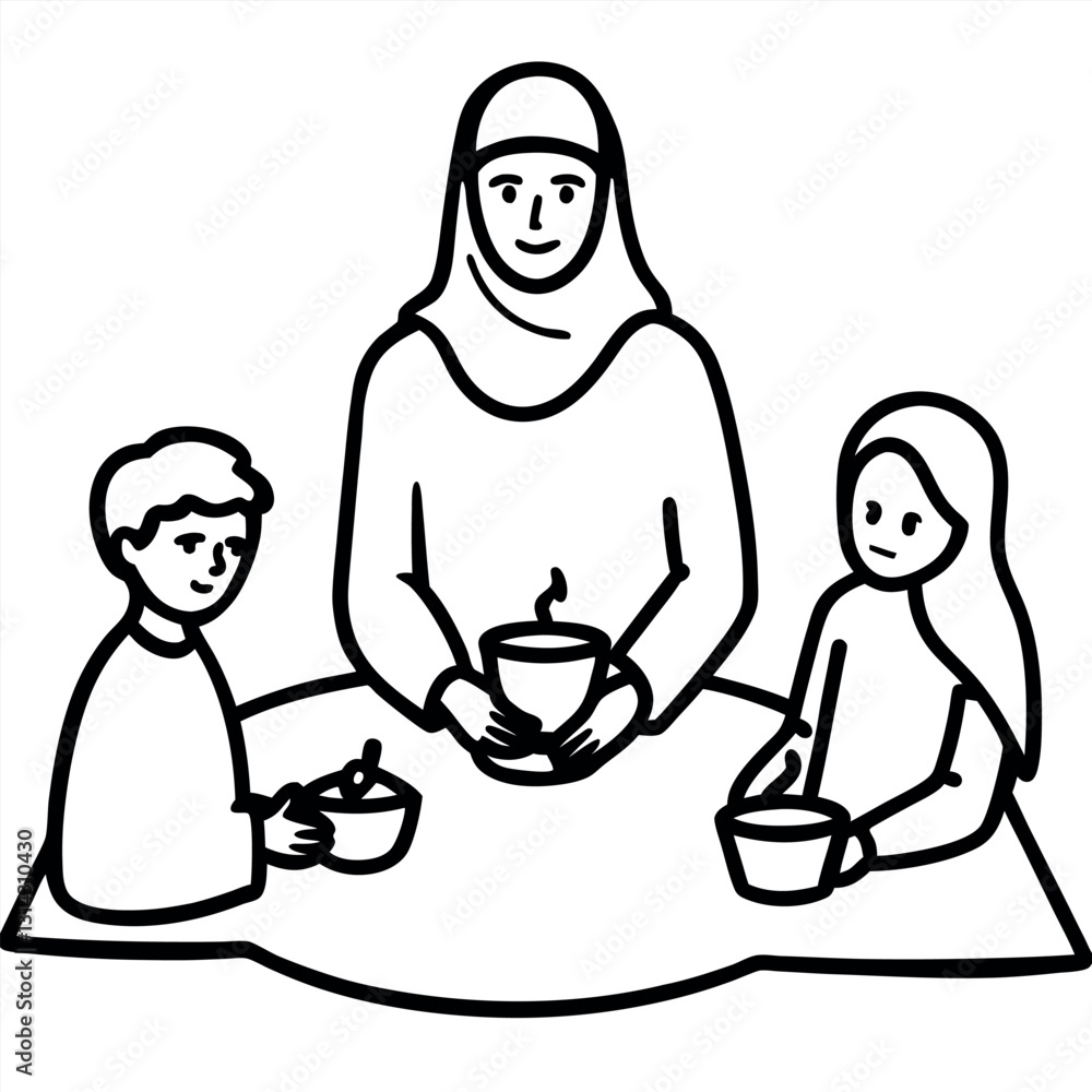A family sitting-together-for-an-Eid-feast. A family sitting-together-for-an-Eid-feast.