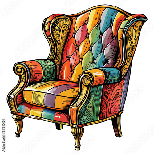 Colorful Vintage Armchair  Illustration with Ornate Details