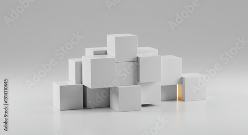 Abstract 3d Render Of White Cubes Geometric Design