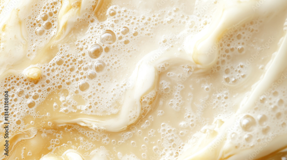 Creamy milk foam texture with swirling bubbles in close-up view Creamy milk foam texture with swirling bubbles in close-up view