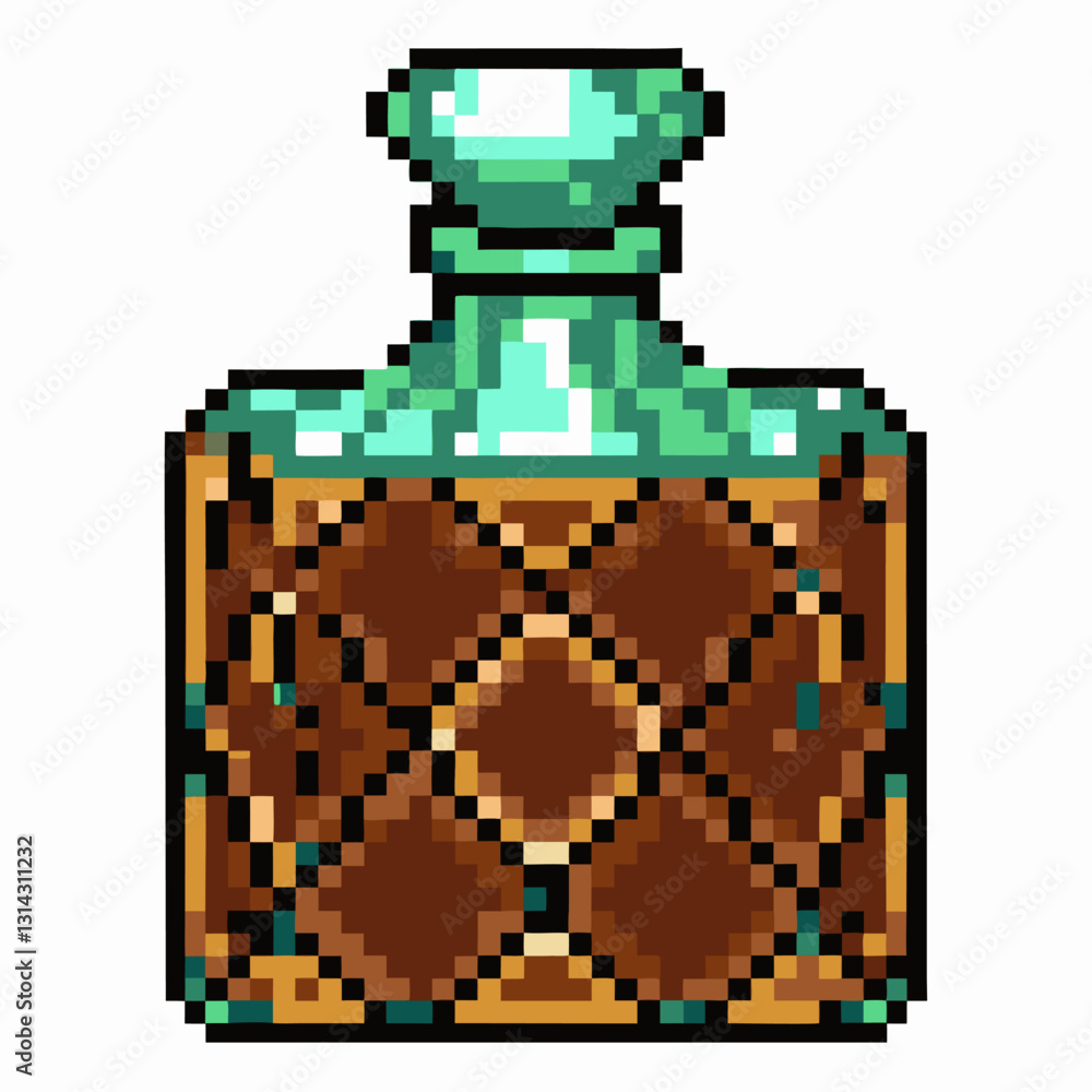 Fototapeta premium Vintage Pixel Art Potion Bottle with Gemstone Design in Retro Style