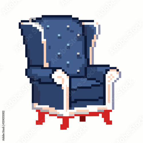 Pixel Art Blue Armchair Retro Style Upholstered Furniture  Illustration