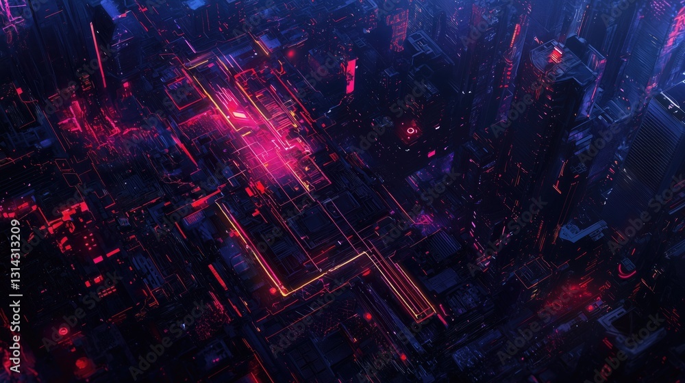 Obraz premium Futuristic Cityscape with Neon Lights Abstract