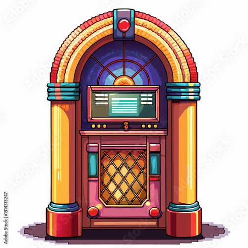 Vintage Jukebox  Illustration in Retro Style with Bright Colors