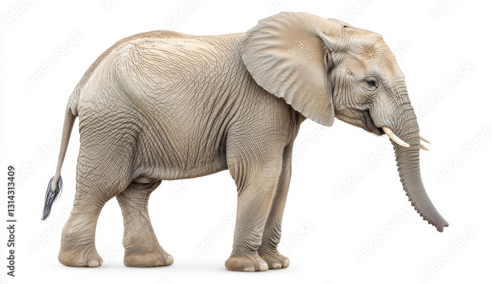 Fototapeta premium A Beige African Elephant Standing on a White Background