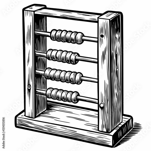 Vintage Wooden Abacus Illustration Retro Counting Tool in Black and White