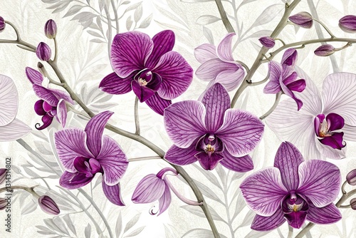 Wallpaper Mural Double Exposure Purple Dendrobium Orchids - AI Photo Torontodigital.ca