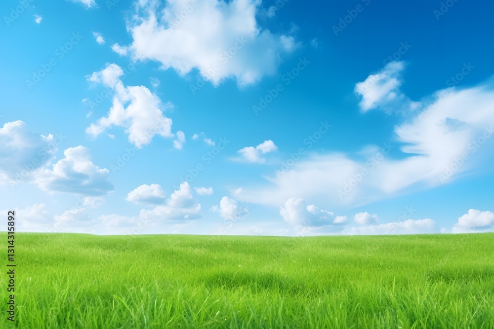 Lush Green Grass Field with Vibrant Blue Sky and Fluffy White Clouds Nature Landscape Scenery Lush Green Grass Field with Vibrant Blue Sky and Fluffy White Clouds Nature Landscape Scenery