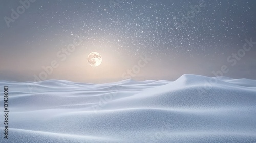 Fényképezés Snowy landscape with moon and stars