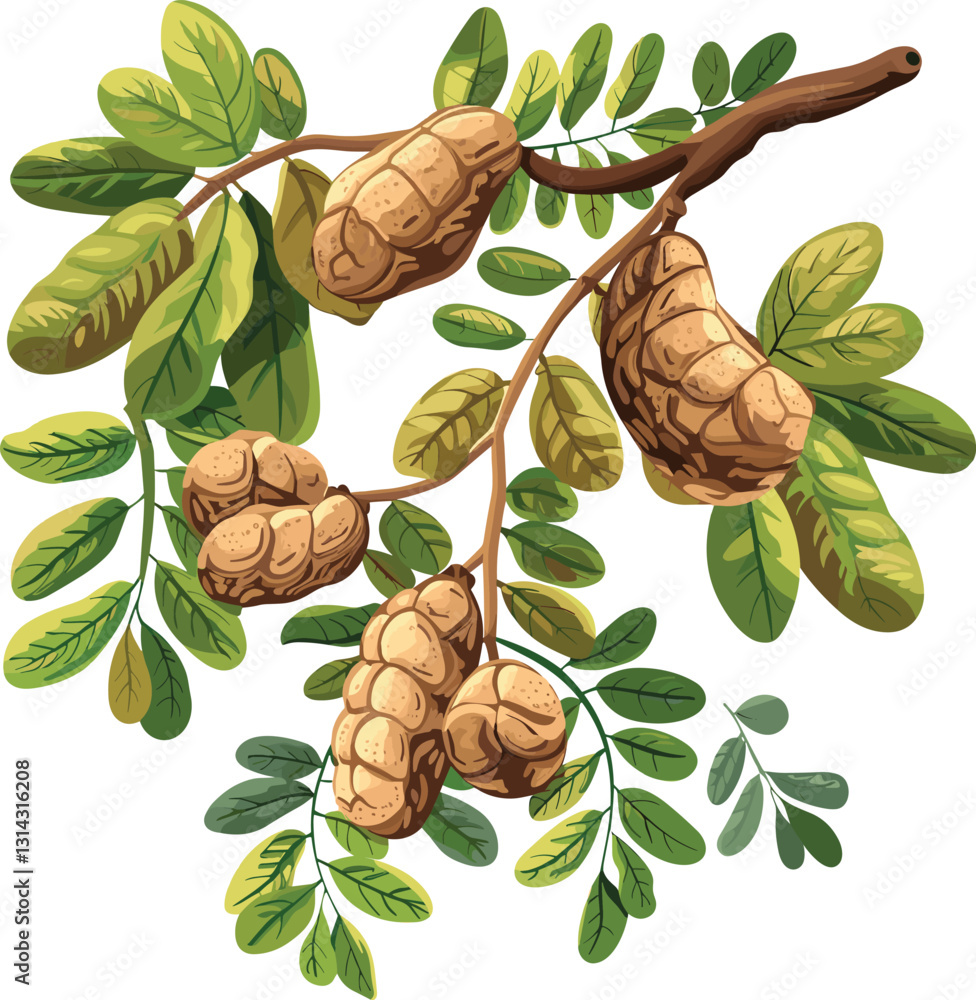 Fototapeta premium Tamarind botanical illustration, vintage vector drawing, isolated on transparent background, tropical fruit, botanical artwork, old-style illustration, nature print, tamarind design