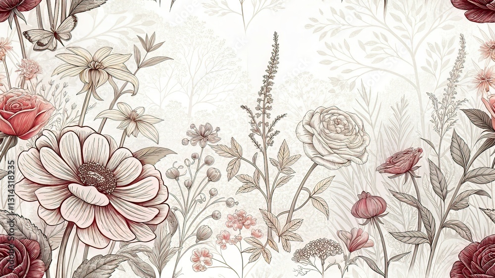 Elegant Line Art Flower Garden - AI Photo Background Elegant Line Art Flower Garden - AI Photo Background
