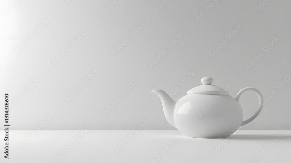 Clean White Ceramic Teapot with Smooth Curved Design on Plain Background Clean White Ceramic Teapot with Smooth Curved Design on Plain Background