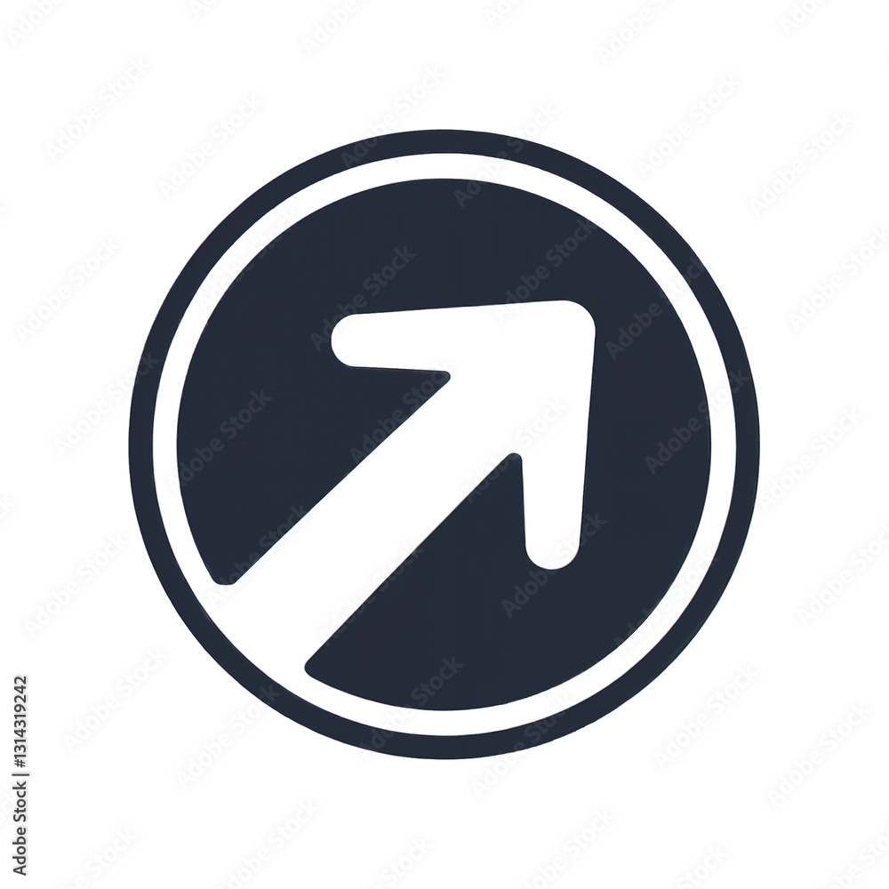 A bold, upward-right pointing arrow is enclosed within a circular border, creating a clear and simple design A bold, upward-right pointing arrow is enclosed within a circular border, creating a clear and simple design